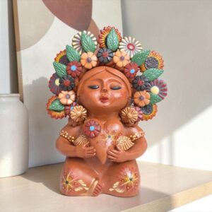 Pachamama Heart Sculpture – Handmade In Metepec Mother Earth Clay Figurine, Spiritual Folk Art