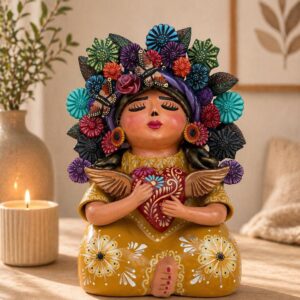 Pachamama Heart Handmade Metepec Sculpture - Mexican Mother Earth Art,  Clay Figurine Spiritual Folk Art, Home Decor