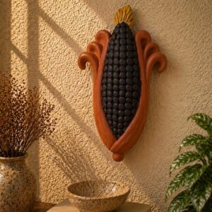 Nopal Corn Wall Decor Handame In Metepec, Mexican Clay Art, Terracotta Corn Sculpture, Mazorca