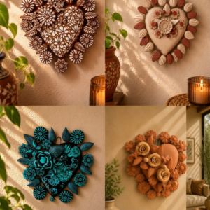 Clay Heart Wall Hanging Handmade Metepec, Mexican Folk Art Floral Decor Copy
