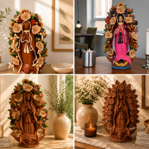 Virgin Mary Handmade Clay Piece, Virgen de Guadalupe  Mexican Decoration 15” Tall