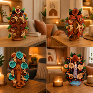 Virgin Mary Handmade Clay Piece From Metepec, Virgen de Guadalupe  Home Decoration 9” Tall