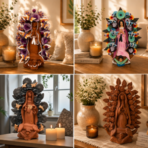 Virgin Mary Handmade Clay Piece From Metepec Virgen de Guadalupe  Mexican Decoration 12” Tall