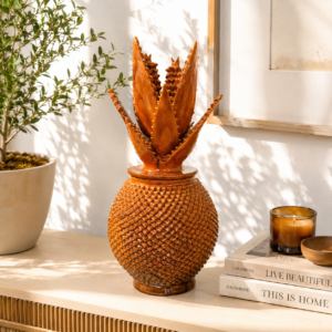 Large Glazed Pineapple Made Of Clay From Michoacan Mexican Folk Art Pottery Handmade By Mexican Artisans