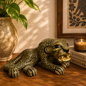Clay Jaguar Sculpture, Mexican Folk Art Jaguar Amatenango Del Valle Chiapas