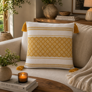 Handwoven Cotton Pillow Cover From Oaxaca Mexico, Pedal Loom Textile, Decorative Throw Cushion Handmade
