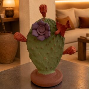 Nopal Cactus Made Of Clay From Metepec Estado De México Folk Art Sculpture Handmade By Mexican Artisans