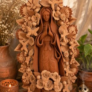Virgin Terracotta Sculpture Mexico City Handmade By Mexican Artisans