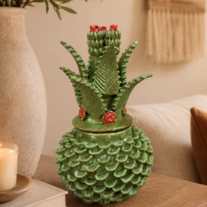 Glazed Pineapple Made Of Clay From Michoacan Mexican Folk Art Pottery Handmade By Mexican Artisans 11” Tall