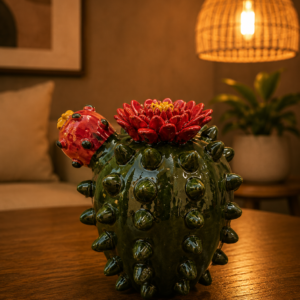 Biznaga Sculpture Made Of Glazed Clay From Michoacan Mexico