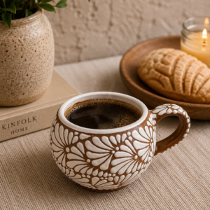 Cappuccino Cup, Mexican Coffee Mug, Puebla Talavera Pottery, Ceramic Thermos Lead-Free