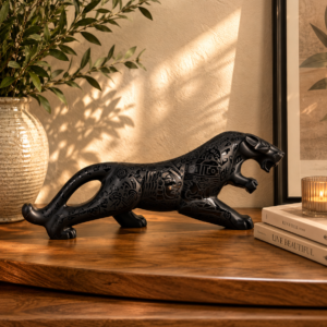 Hand Carved Black Marble Jaguar Sculpture, Teotihuacan Stone Art