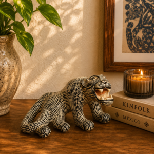 Clay Jaguar Sculpture, Mexican Folk Art Jaguar Amatenango Del Valle Chiapas