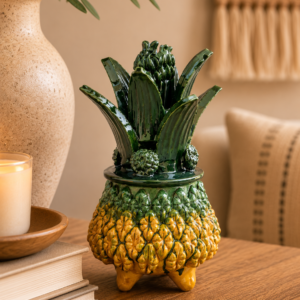 Glazed Pineapple Made Of Clay From Michoacan Mexican Folk Art Pottery Handmade By Mexican Artisans