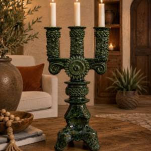Candle Holder Glazed From Michoacan Made Of Clay Home Decor Centerpiece