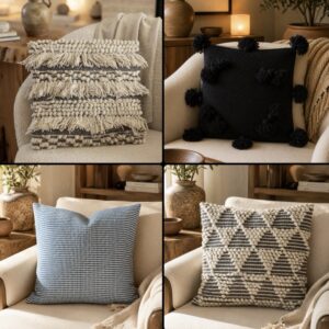Handwoven Wool Throw Pillow Made Of Sheep Wool From Mexico “ONLY COVER INCLUDED”