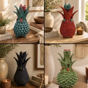 Glazed Pineapple Made Of Clay From Michoacan Mexican Folk Art Pottery Handmade By Mexican Artisans 11” Tall