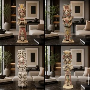 Pre-Hispanic Clay Sculpture, Aztec God of Death Folk Art, Skeleton Figure