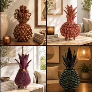Large Glazed Pineapple Made Of Clay From Michoacan Mexican Folk Art Pottery Handmade By Mexican Artisans