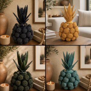 Luxury Glazed Clay Pineapple Sculpture, Mexican Folk Art Decor, Michoacan Pottery Highlands