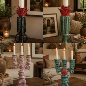 Candle Holder Glazed From Michoacan Made Of Clay Home Decor Centerpiece