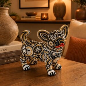 Huichol Chihuahua Figurine Hand Beaded Art From Jalisco Mexico Handmade Folk Art Sculpture Handmade By Mexican Artisans