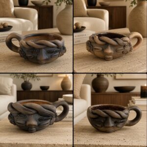 Folk Art Face Clay Mug Handmade Pottery From Oaxaca Artisan Coffee Cup Inspired By Mexican Tradition Handmade By Mexican Artisans
