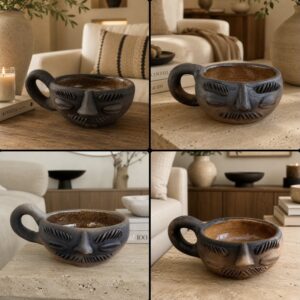 Folk Art Face Clay Mug Handmade Pottery From Oaxaca Mustache Artisan Coffee Cup Mexican Folk Design Handmade By Mexican Artisans