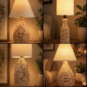 White Clay Table Lamp Handmade Pottery From Oaxaca Artisan Home Lighting Modern Decor Handmade By Mexican Artisans