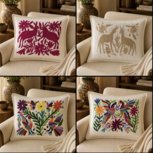 Tenango Embroidered Cotton Cushion Cover From Hidalgo Handmade By Mexican Artisans (ONLY COVER INCLUDED)