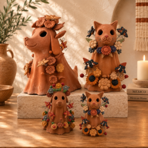 PRE ORDER Mexican Ghost Cat & Dog Made Of Clay From Metepec Estado De México, Folk Art Handmade By Mexican Artisans