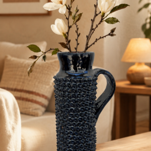 Textured Pitcher Vase Made Of Glazed Clay From Michoacán, Mexico, Handmade By Mexican Artisans