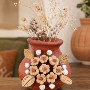 Mini Flower Vase Made Of Clay From Santa María Atzompa Oaxaca With Floral Details, Handmade By Mexican Artisans Copy