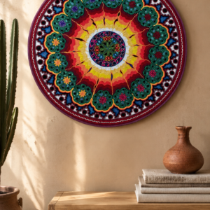 Wixarika Yarn Painting Made With Beeswax From Nayarit Mexico, Size 23.6” Handmade By Mexican Artisans