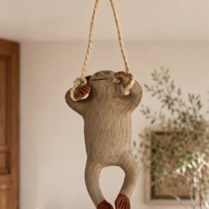 Hanging Monkey Sculpture Made Of Clay From Santa María Atzompa Oaxaca, Decorative Folk Art Handmade By Mexican Artisans