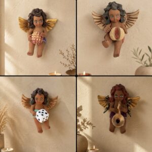 Decorative Wall Cherub Made Of Clay From Metepec Estado De México, Traditional Folk Art Handmade By Mexican Artisans