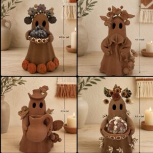 Mexican Ghost Candle Holder Made Of Clay From Metepec Estado De México, Folk Art Handmade By Mexican Artisans