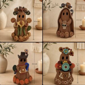 Mexican Ghost Candle Holder Made Of Clay From Metepec Estado De México, Folk Art Handmade By Mexican Artisans