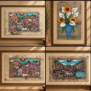 Hand Painted Amate Paper Wall Art With Acrylic Paint From Puebla Mexico Handmade By Mexican Artisans