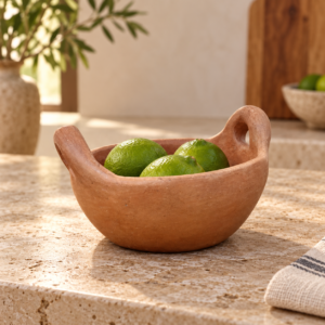 Handmade Mexican Terracotta Cazuela Bowl with Handles – Rustic Clay Decor