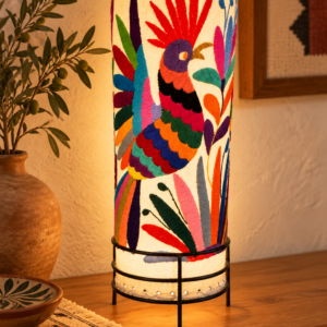 Handmade Tenango Embroidered Lamp – 15” | Hidalgo, Mexico