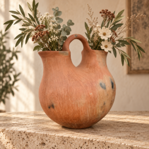 Large Handmade Oaxacan Burnished Clay Double Vase – Mexican Pottery