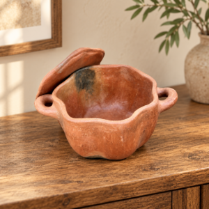Handmade Mexican Terracotta Cazuela with Lid – Rustic Clay Decorative Pot