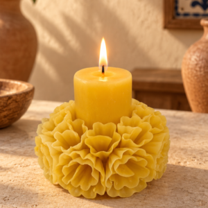 Handmade Oaxacan Carnation Beeswax Pillar Candle – 3.94 Inches