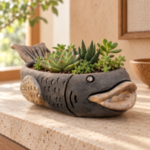 Handmade Mexican Clay Fish Planter – Rustic Folk Art Succulent Pot From Oaxaca