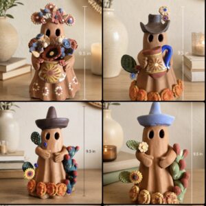 Mexican Ghost Candle Holder Made Of Clay From Metepec Estado De México, Folk Art Handmade By Mexican Artisans