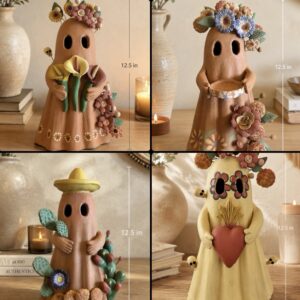 Mexican Ghost Candle Holder Made Of Clay From Metepec Estado De México, Folk Art Handmade By Mexican Artisans