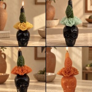 Handmade Oaxacan Beeswax Skull Candle – Floral Día de Muertos Decor
