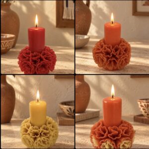 Handmade Oaxacan Carnation Beeswax Pillar Candle – 4.33 Inches