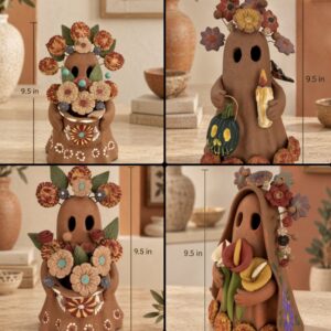 Mexican Ghost Candle Holder Made Of Clay From Metepec Estado De México, Folk Art Handmade By Mexican Artisans